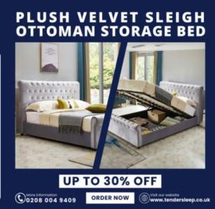 Luxurious Plush Velvet Sleigh Ottoman Storage Bed" up to 30% off
