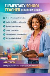 Elementary School Teacher Required in London