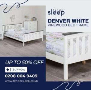 The White Pinewood Bed Frame. buy now up to 50% off