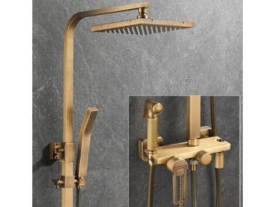 Antique Brass Mixer Square Head Rainfall Shower Tap Set with Bidet Tap TSA0730