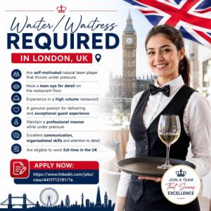 Waiter/Waitress Required in London