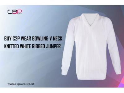 Buy C2P Wear Bowling V Neck Knitted White Ribbed Jumper