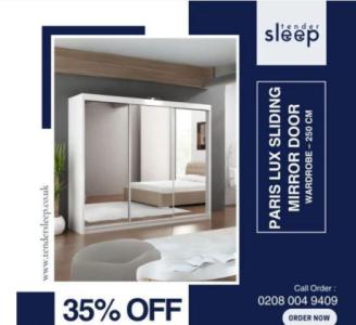 Transform Your Space with the Lux Sliding Mirror Door Wardrobe – 250 cm". shop now 35% off