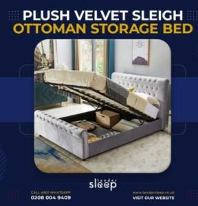 Plush Velvet Sleigh Ottoman Storage Bed