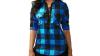 Womens Casual Long Sleeve Lace Up V Neck Plaid Shirt Blouse Tops with Pockets