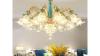 Chandelier Geniune K9 Crystal Blue Ceramic Gold Metal Arms Pendant Ceiling Lamp