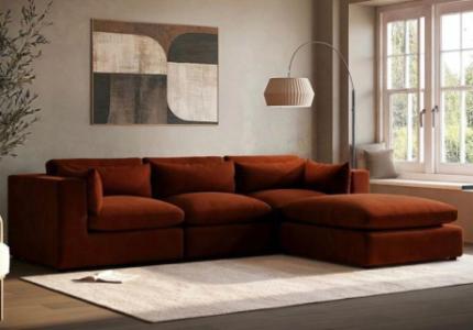 Large Burnt Orange Velvet Reversible 4-Seater