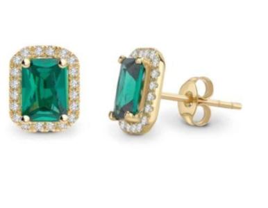 Exquisite 18K Yellow Gold Emerald Halo Stud Earrings