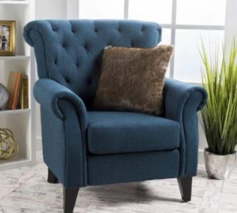 Dark Blue Fabric Tufted Chair