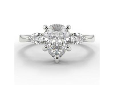 Pear Three Stone White Gold Ring for Sale
