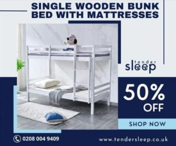 Single Wooden Bunk Bed with Mattresses For Sale
