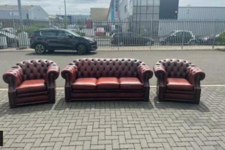 Chesterfield tan sofa set