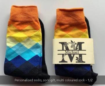 Personalised socks, sock gift, multi coloured sock