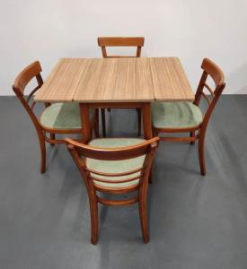 Mid-century Wooden drop leaf dining table with 4X chairs