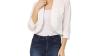 Women's 3/4 Sleeve Collarless Work Office Crop Suit Blazer Open Front Casual Short Jackets