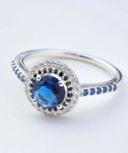 Designs & You Silver Ring with Blue Stone American Diamond-Studded Classic Ring For Women