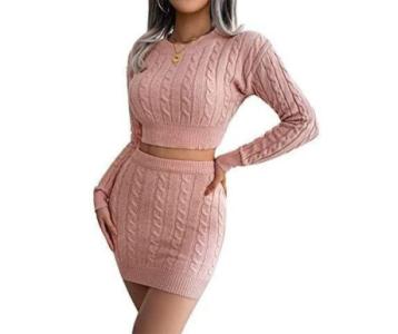 2 Pieces Skirt Outfit Crew Neck Long Sleeve Crop Sweater and Short Skirt0407