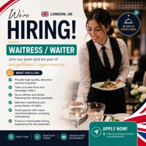 Waitress/waiter Required in London