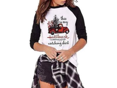 Women’s 3/4 Sleeve O Neck Color Patchwork Casual Christmas Pullovers T-Shirts Tops Tunic