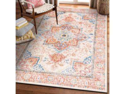 VERNAL PEORIA PERSIAN ORANGE/BLUE/CREAM MACHINE WASHABLE RUG