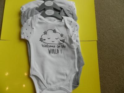 3 Pack of Babies Milestone Bodysuits (0-6 Months)