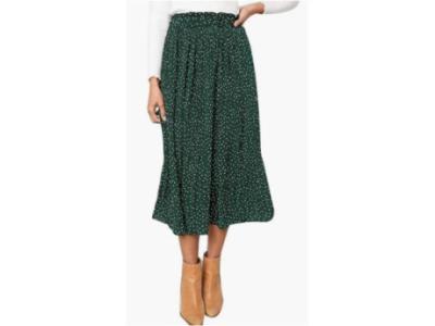 High Elastic Waist Pleated A-Line Swing Midi Skirt 01282