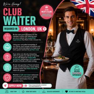 Club Waiter Required in London