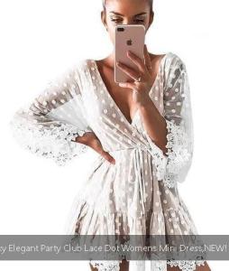 *** Elegant Party Club Lace Dot Womens Mini Dress,NEW!