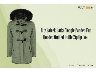 Buy Fateek Parka Toggle Padded Fur Hooded Quilted Duffle Zip Up Coat