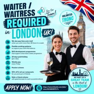 Waiter / Waitress Required in London