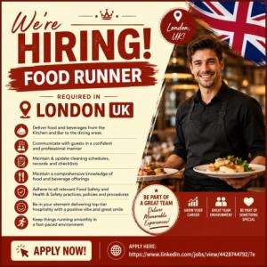 Food Runner Required in London